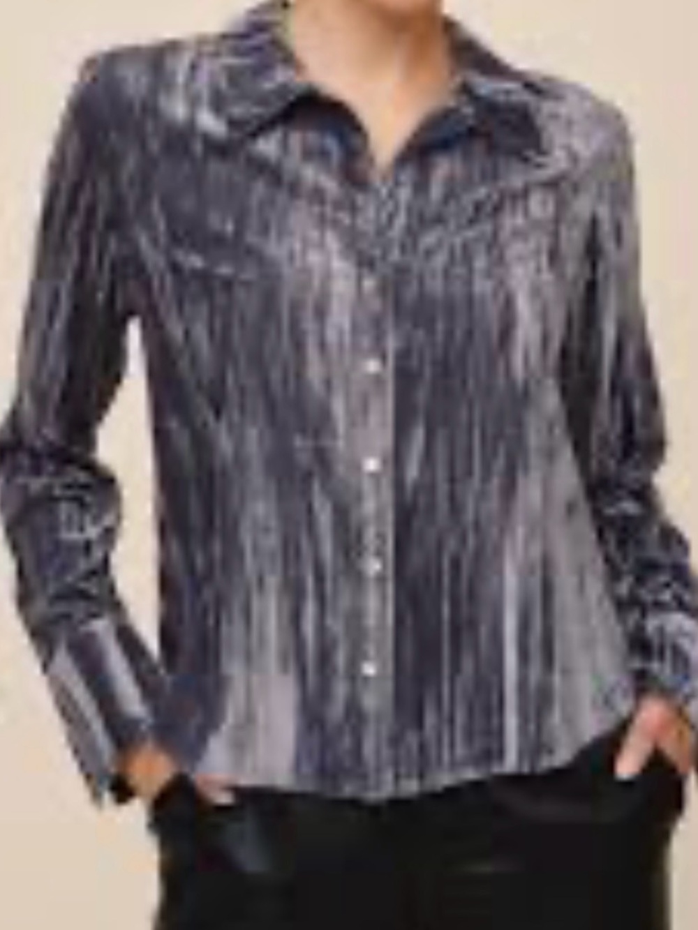 JJILL XLP crushed velour velvet purple button down hi lo hem 100 rayon